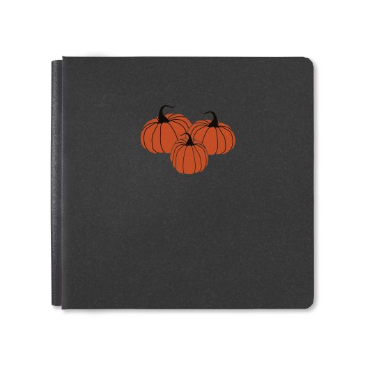 Happy Hauntings Album Cover on a white background. Black bookcloth material with three foiled orange pumpkins.