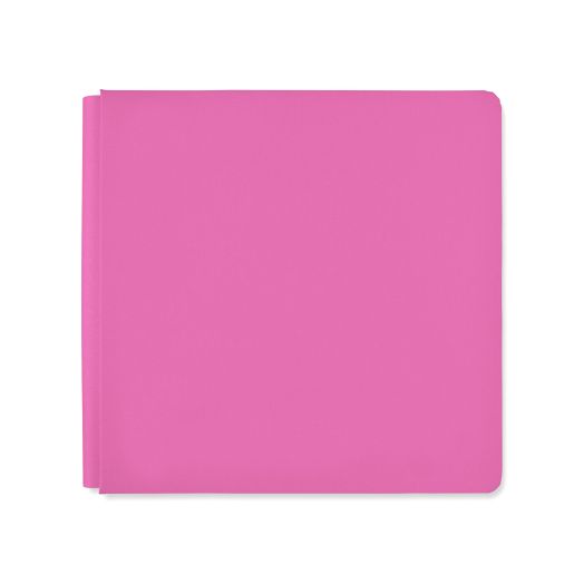 Medium pink solid bookcloth album cover on white background.