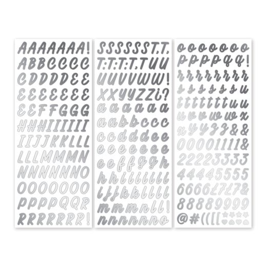 Silver Letter Stickers: Silver Script ABC/123 Stickers