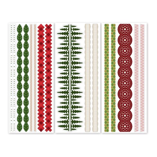Totally Tonal Christmas Border Stickers on a white background. Features three sheets of border stickers with Christmas hues.
