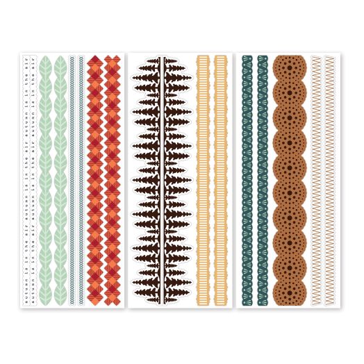 Totally Tonal Fall Border Stickers on a white background. Features three sheets of border stickers with fall hues.