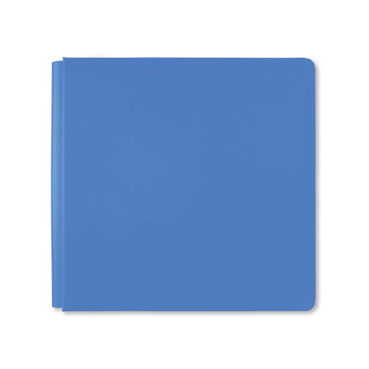 Vivid blue solid bookcloth album cover on white background.