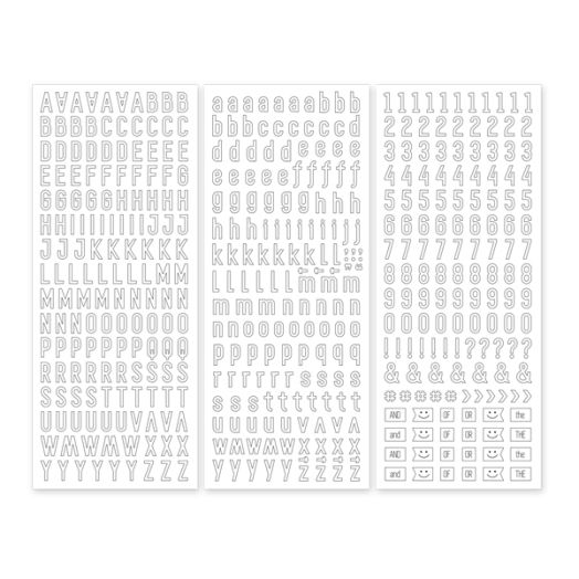 White Sans Serif ABC/123 Letter Stickers (3/pk)