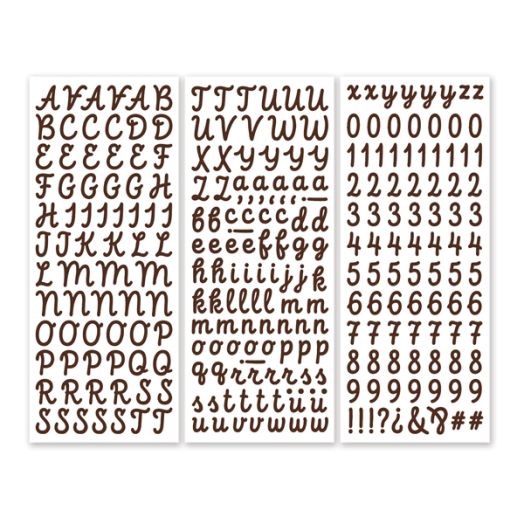 Brown Script ABC/123 Letter Stickers (3/pk)