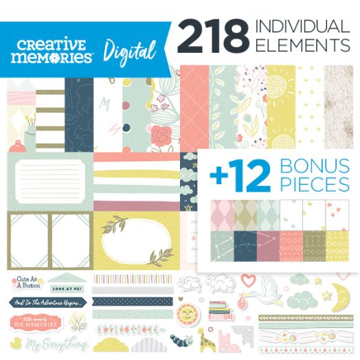 Storytime baby digital scrapbook kits - includes digital papers, mats & elements with baby themes